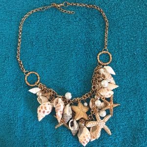 Seashell and faux pearl statement necklace